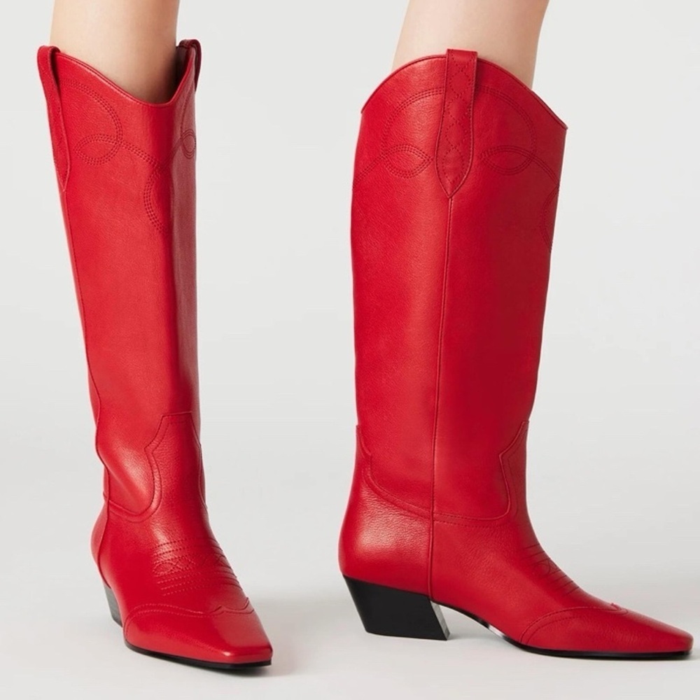 Steve Madden Dollie Red Leather Western Square Toe Cowboy Boots Size 5.5 leather